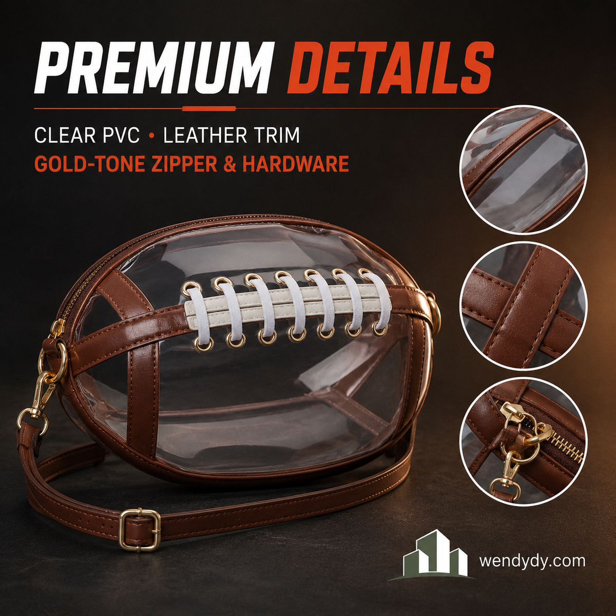 Clear American Football-Shaped Crossbody Bag
