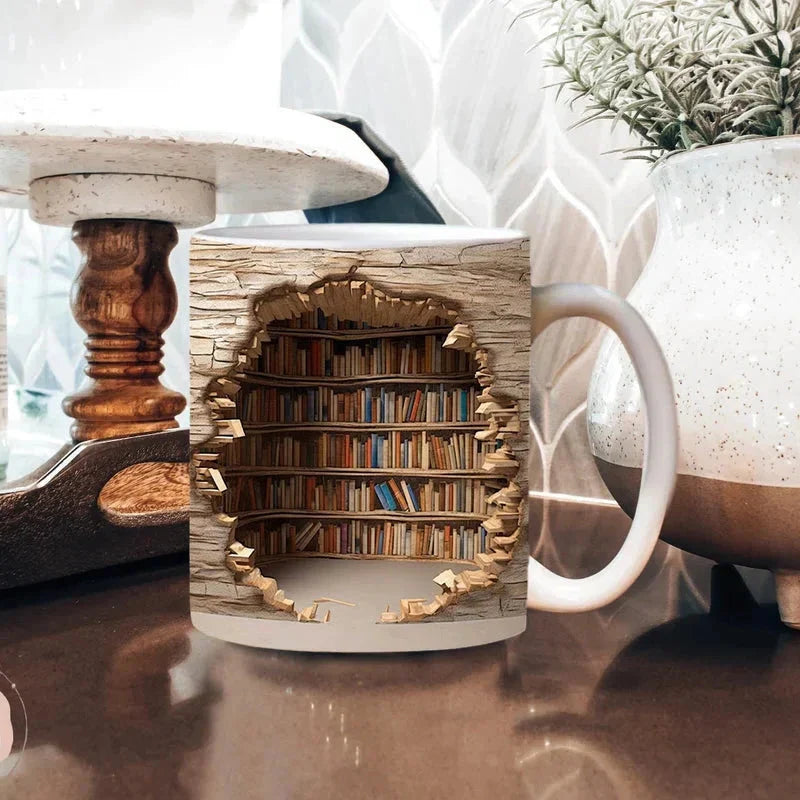 Mug bibliotheque 3D pour amateurs de livres