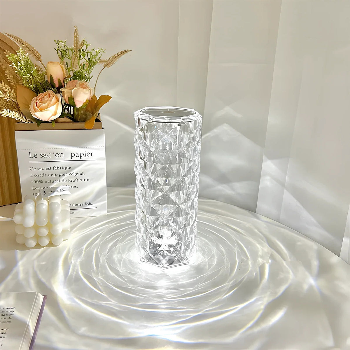 Lampe de table effet cristal, 16 couleurs, rechargeable