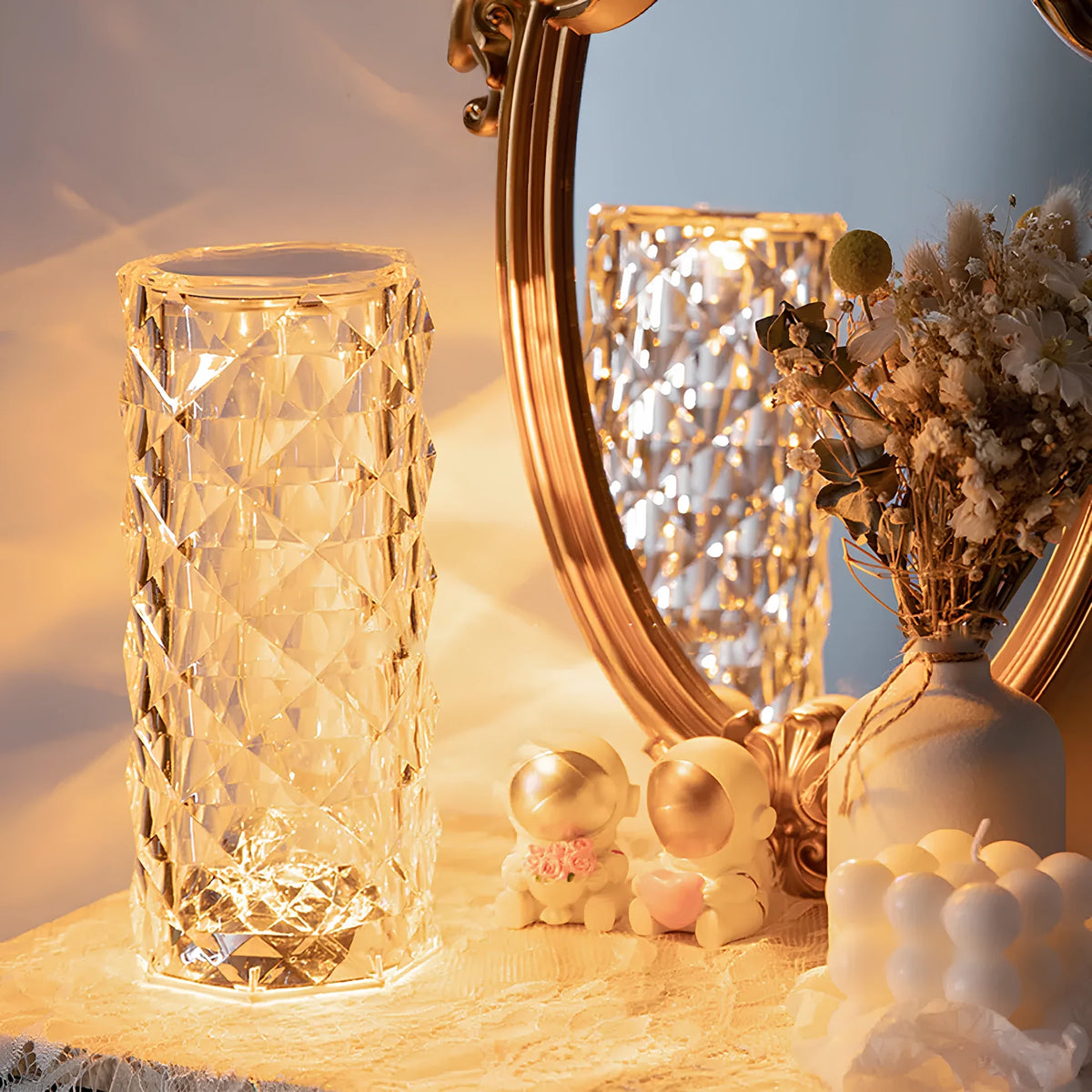 Lampe de table effet cristal, 16 couleurs, rechargeable