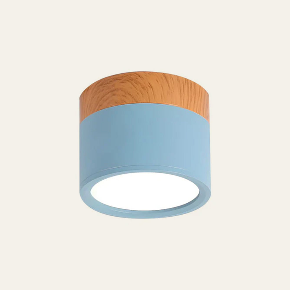 Plafonnier Cylindrique en Aluminium et Bois - Bleu