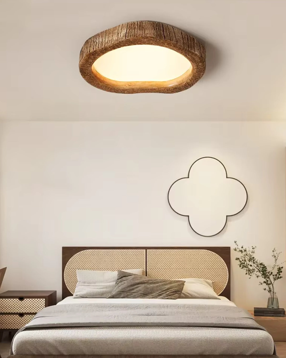 Plafonnier LED en fer et verre, esprit bois naturel