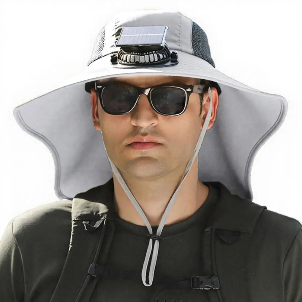 Chapeau Ventilateur Solaire Anti-UV à Large Bord