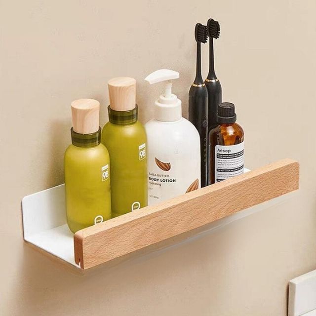 Étagère de salle de bains en bois, sans perçage
