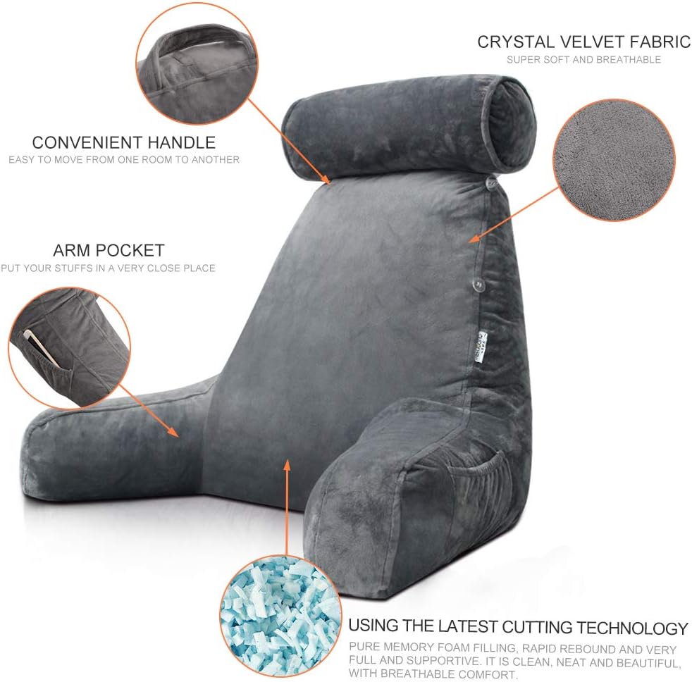 Coussin de lecture avec accoudoirs et poche latérale