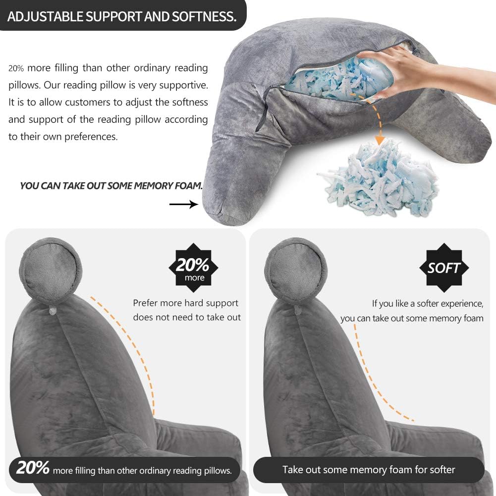 Coussin de lecture avec accoudoirs et poche latérale