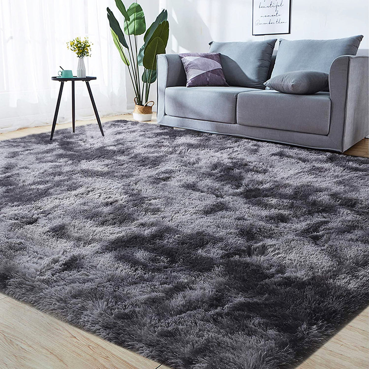 Grand tapis shaggy 300 x 200 cm gris anthracite