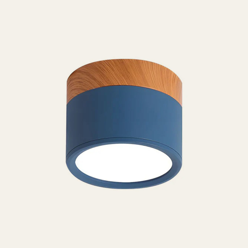 Plafonnier Cylindrique en Aluminium et Bois - Bleu foncé