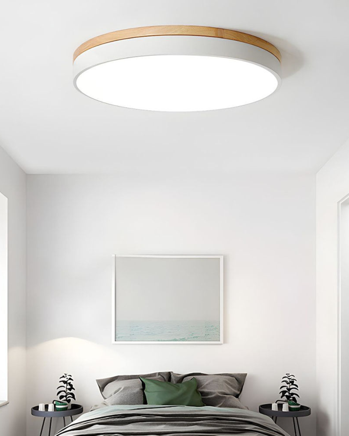 Plafonnier LED rond en chêne et acrylique