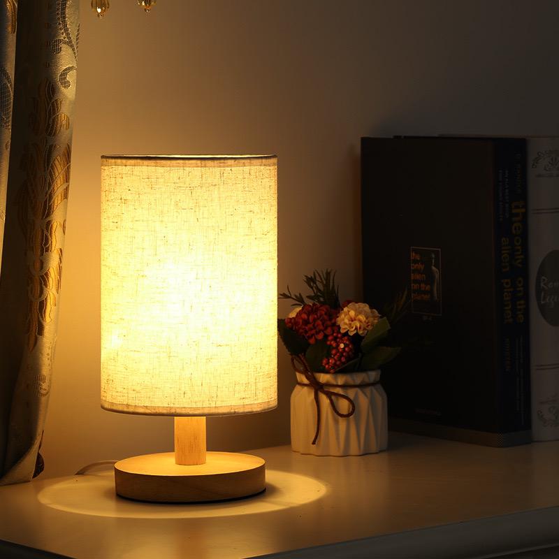 Wood and Fabric Table Lamp with Remote Control
