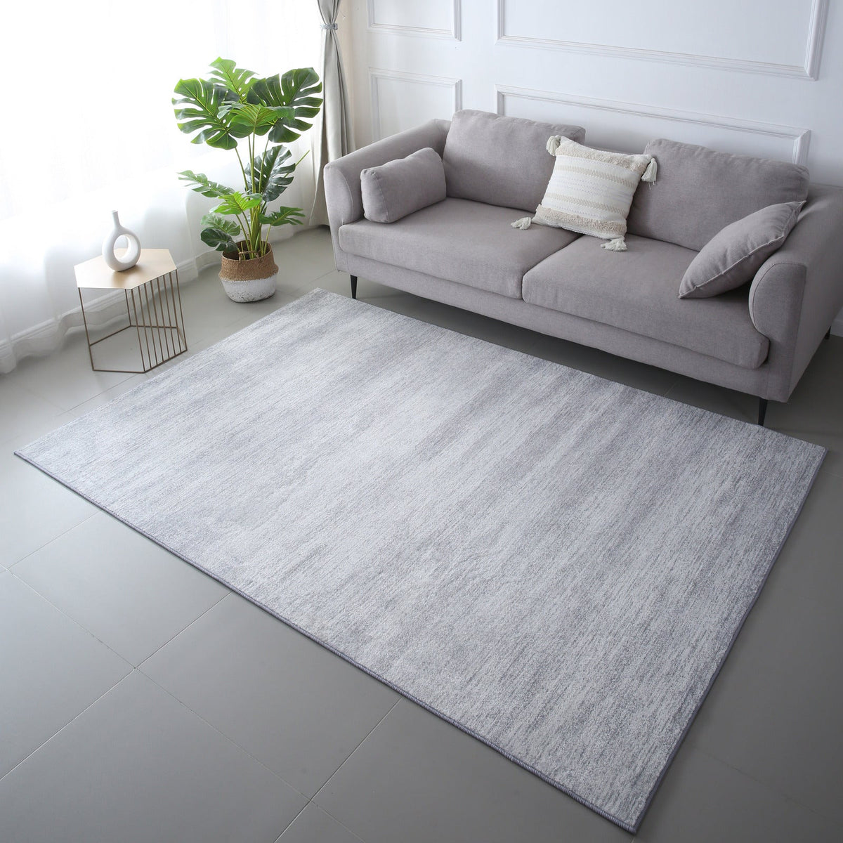 Très grand tapis gris effet laine, 400 x 200 cm