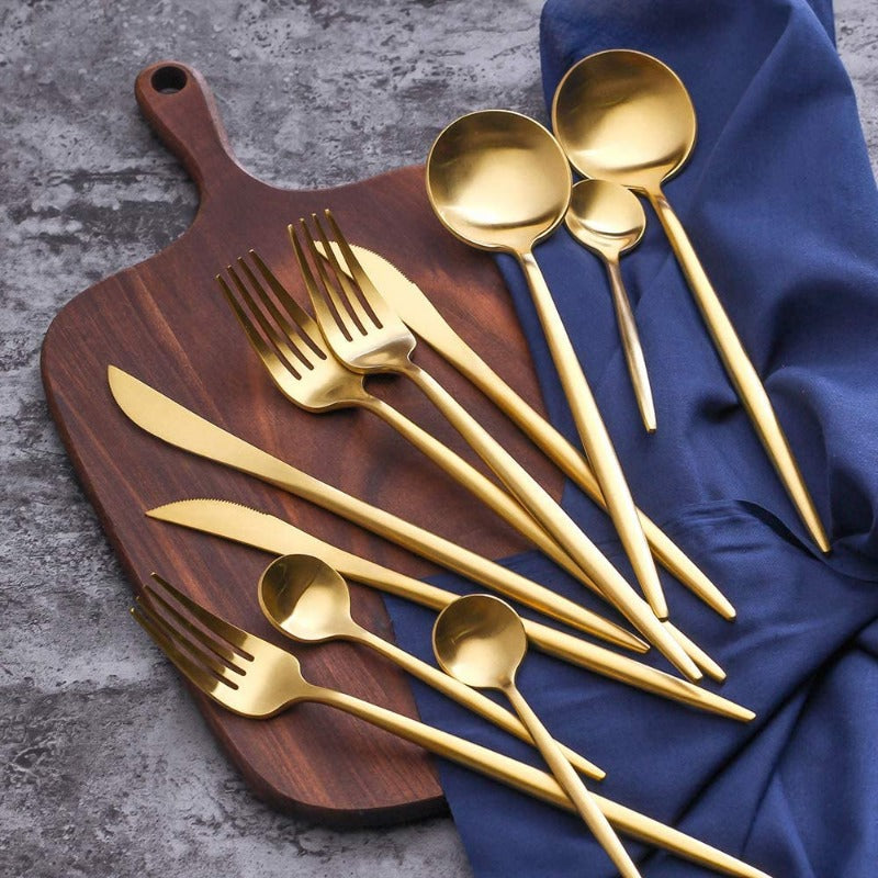 Matte Gold Stainless Steel Cutlery Set 18/10, 24 Pieces