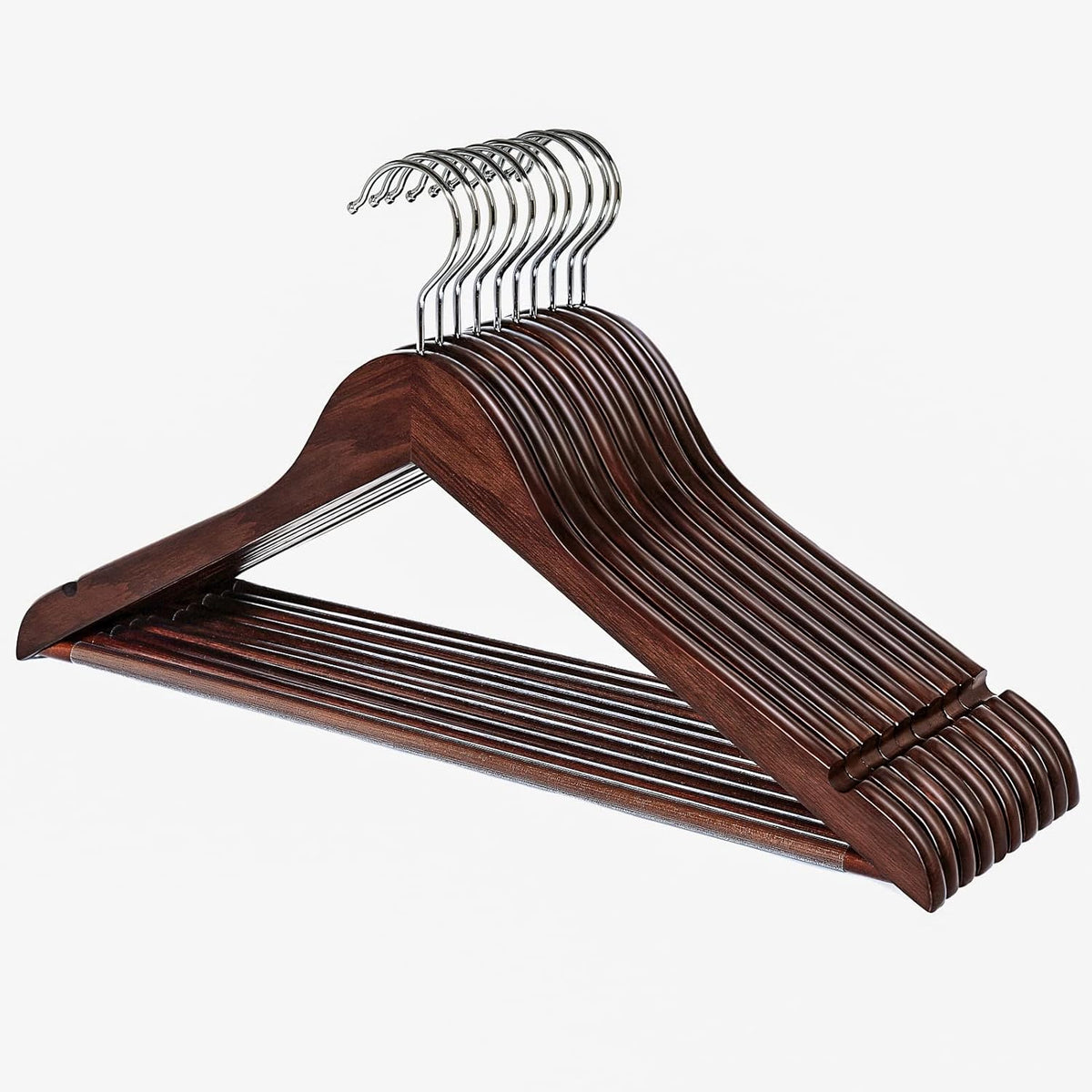 Solid Wood Clothes Hangers with Swivel Hook, Set of 10