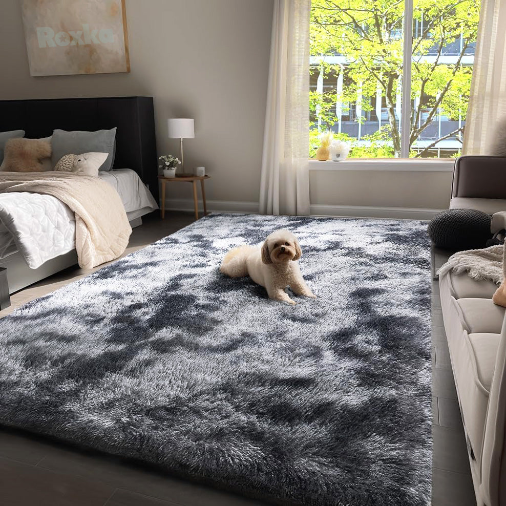 Grand tapis shaggy 300 x 200 cm gris anthracite