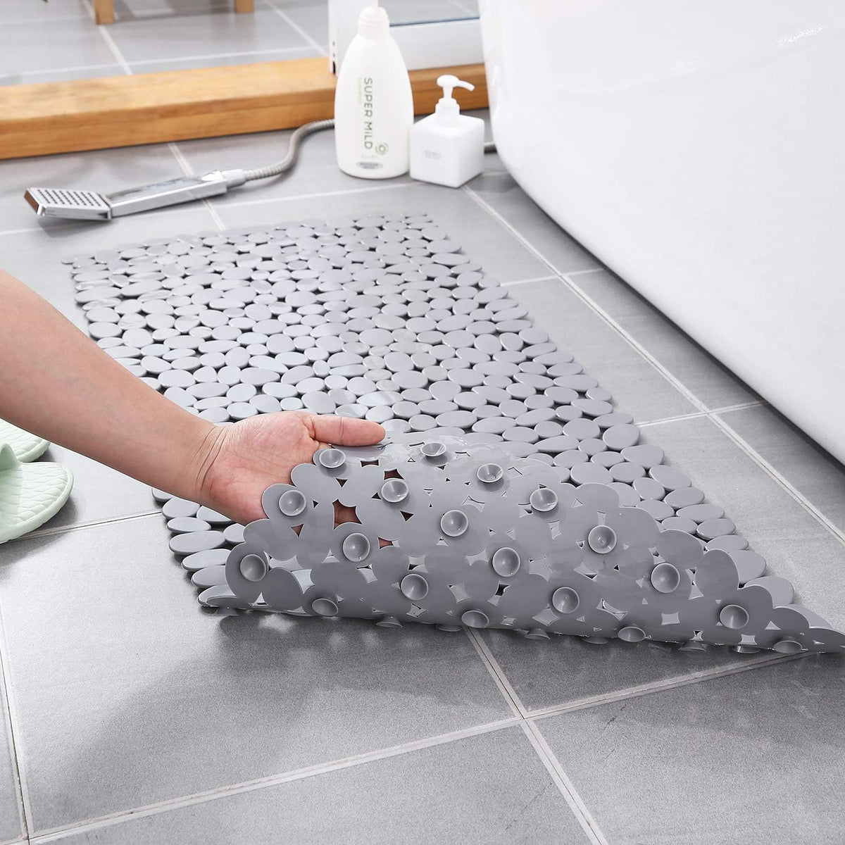 Pebble-Effect PVC Shower Mat, 88 × 40 cm