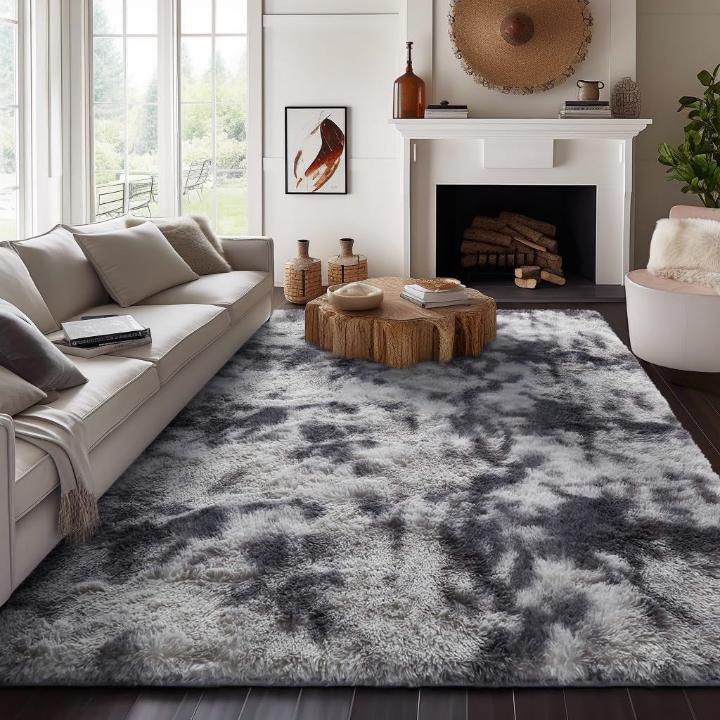 Grand tapis shaggy 300 x 200 cm gris anthracite