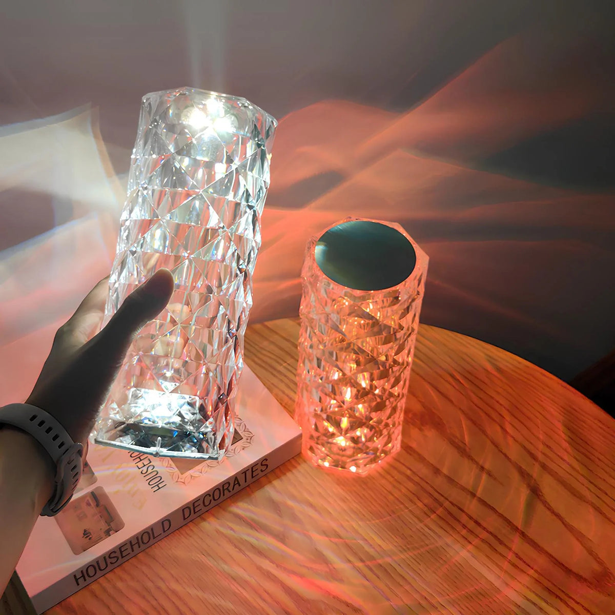 Lampe de table effet cristal, 16 couleurs, rechargeable