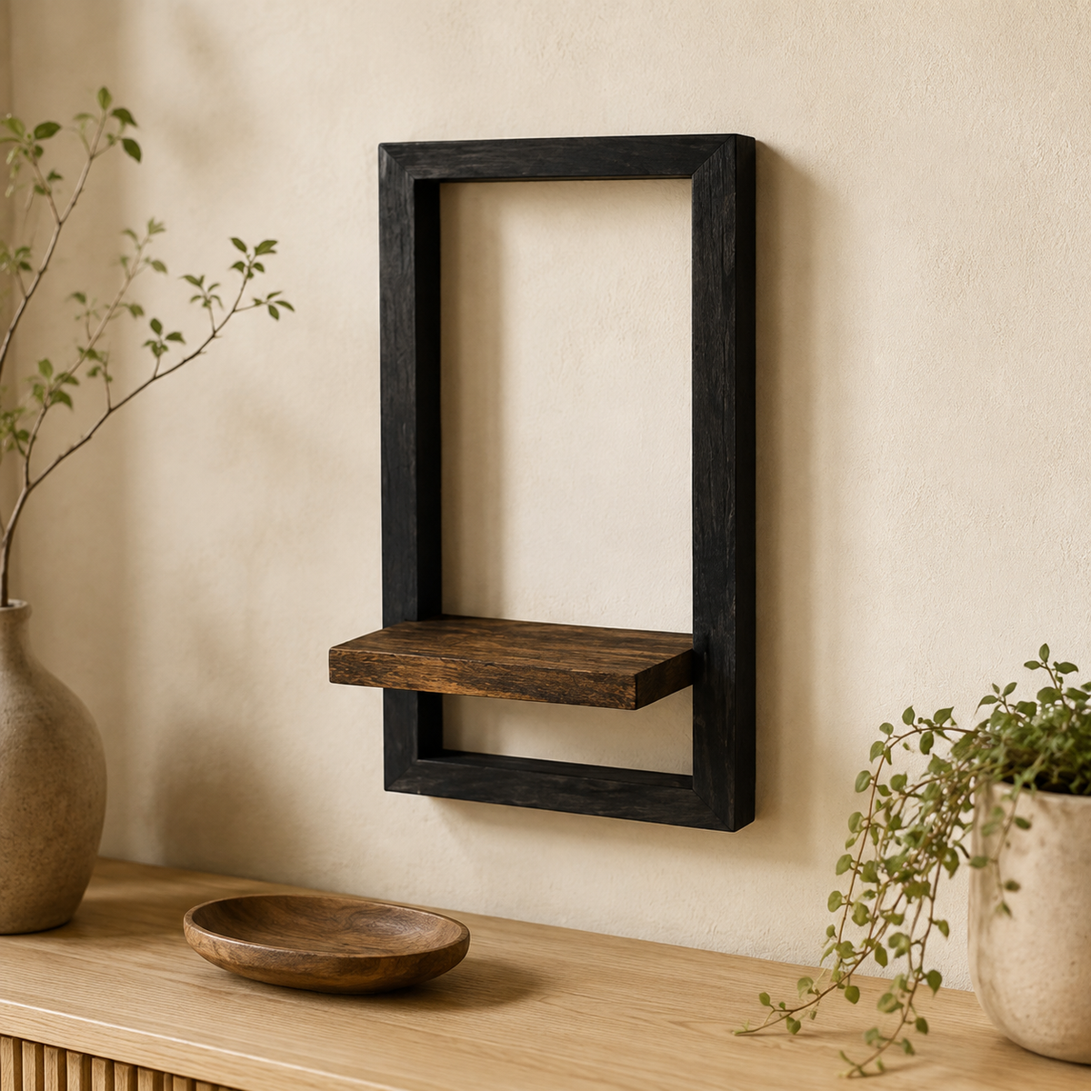 Étagère Murale en Bois d'Acacia et Acier Vintage