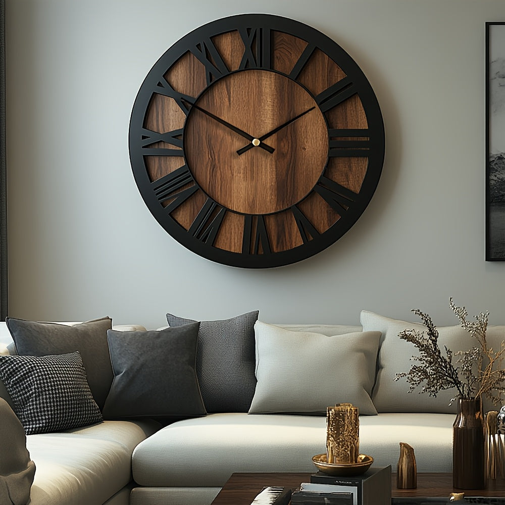 Horloge murale en bois à chiffres romains, silencieuse