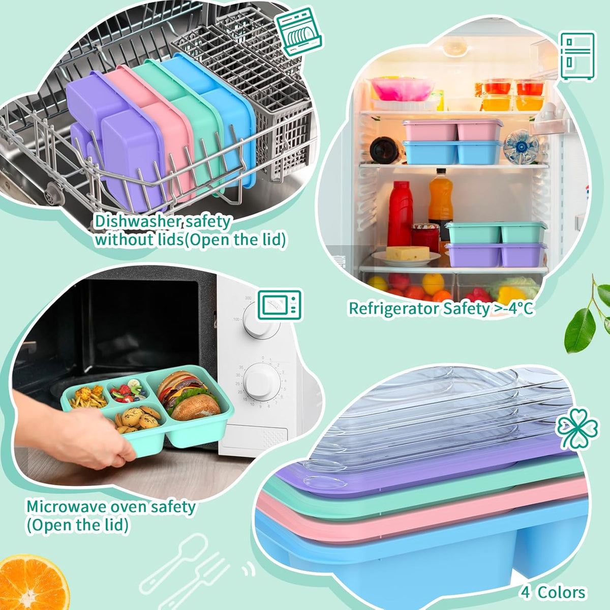 BentoBox - Set de 4 Lunch Box à 5 Compartiments