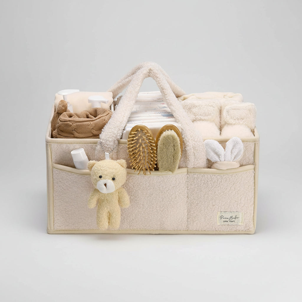 Plush Sherpa Baby Storage Basket with Dividers