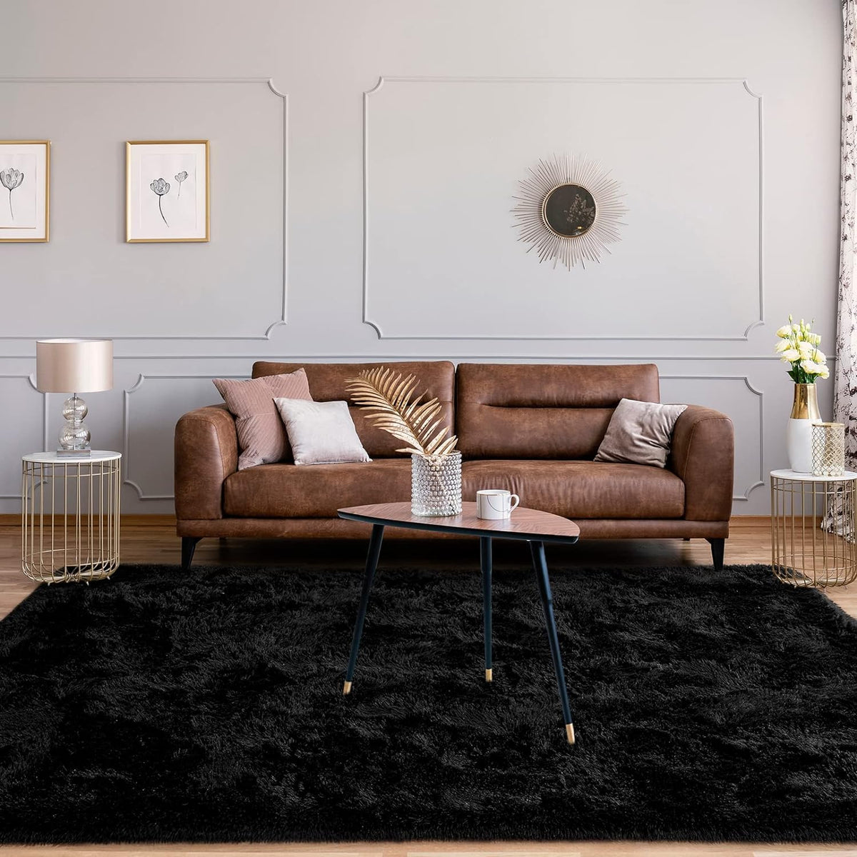 Très grand tapis shaggy noir 400 x 200 cm