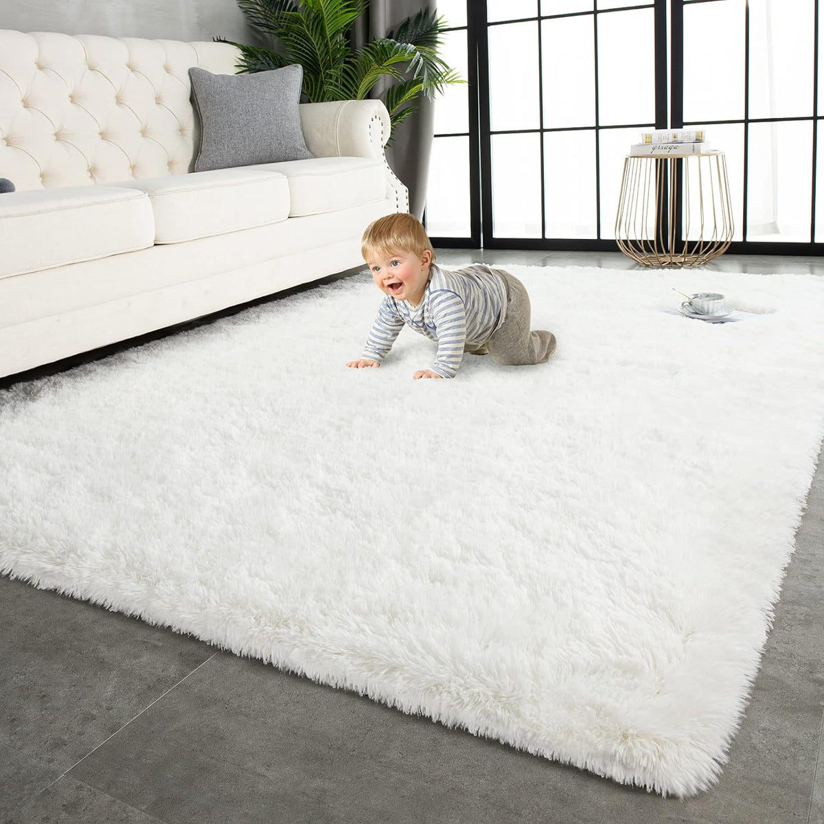 Extra Large Cream White Shag Rug 200 x 300 cm