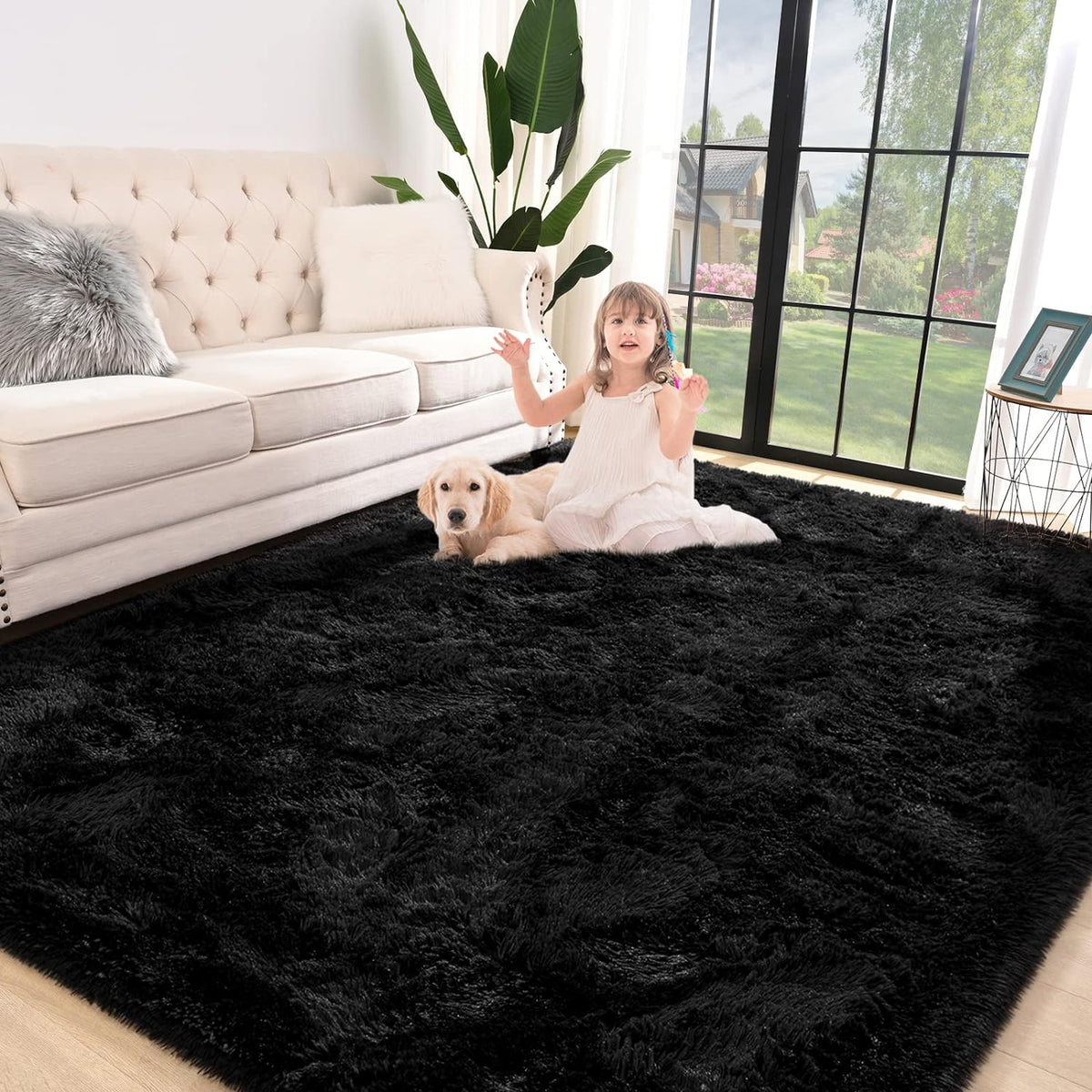 Très grand tapis shaggy noir 400 x 200 cm