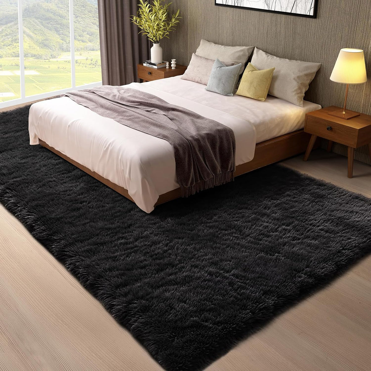 Très grand tapis shaggy noir 400 x 200 cm