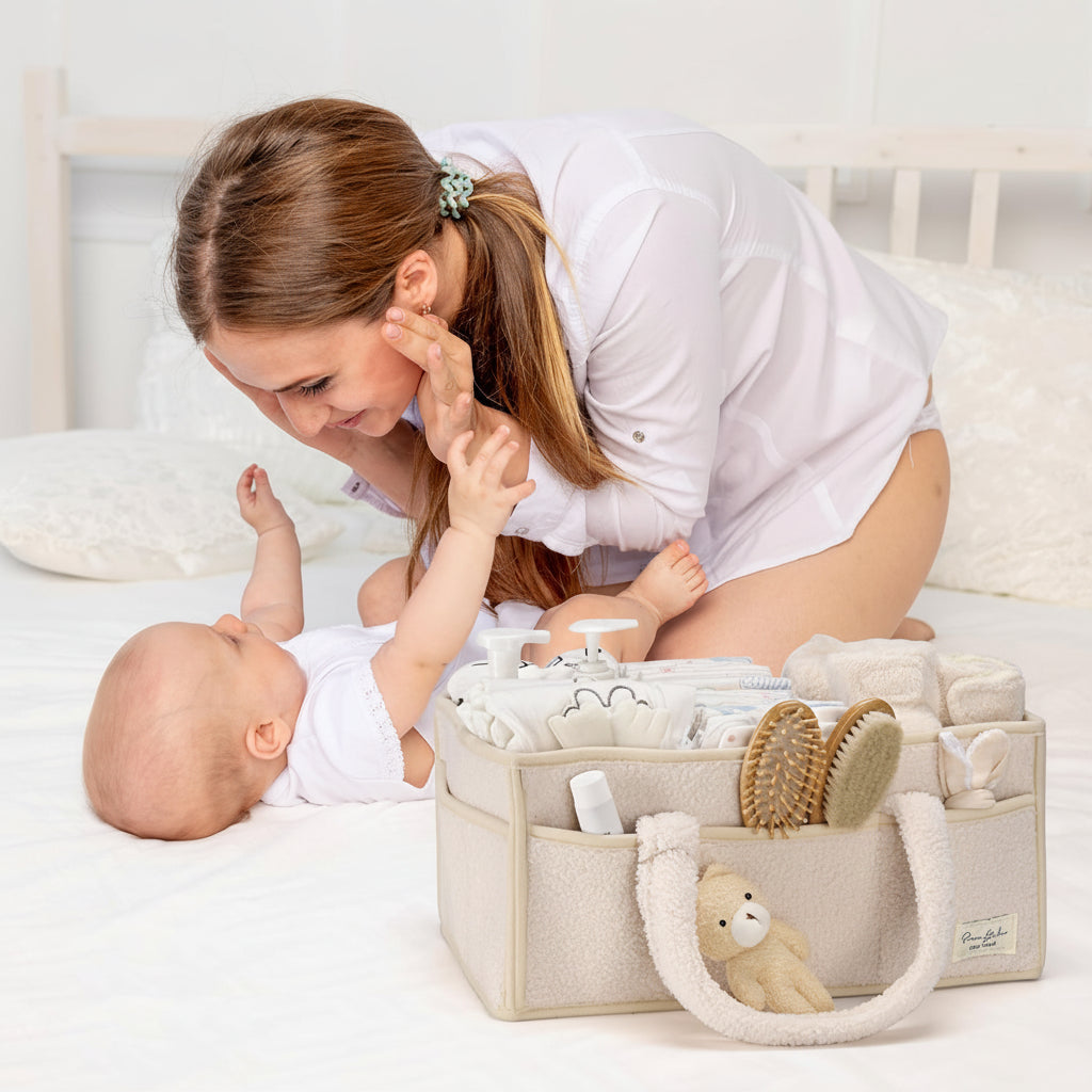 Plush Sherpa Baby Storage Basket with Dividers