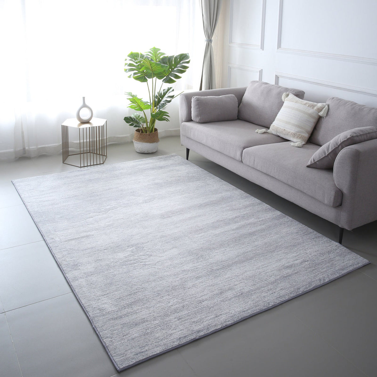 Très grand tapis gris effet laine, 400 x 200 cm