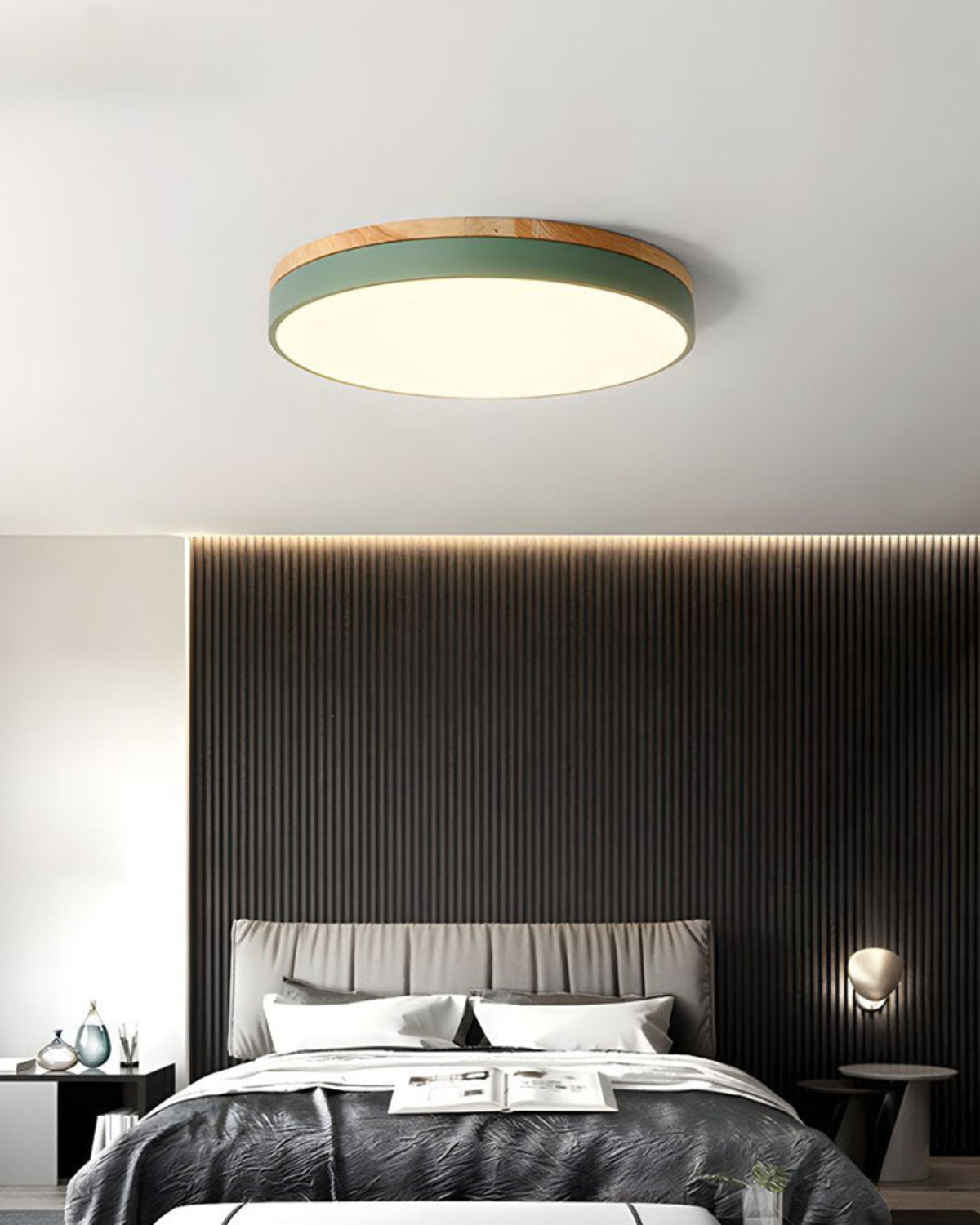 Plafonnier LED rond en chêne et acrylique