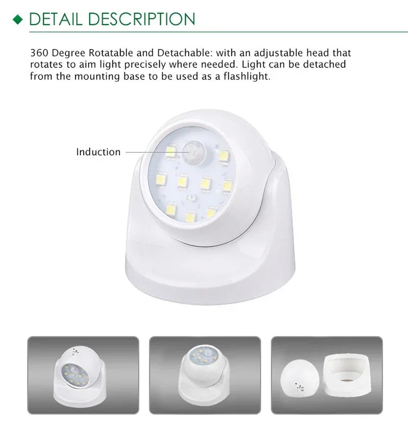 Spot LED Sans Fil à Détecteur de Mouvement 360°