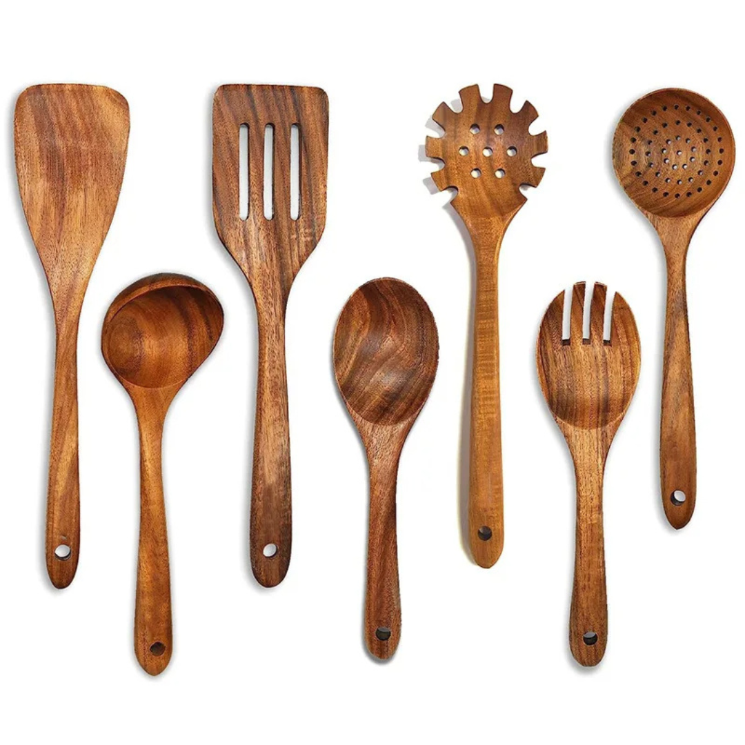 Natural Teak Wood Kitchen Utensil Set Eco-Friendly