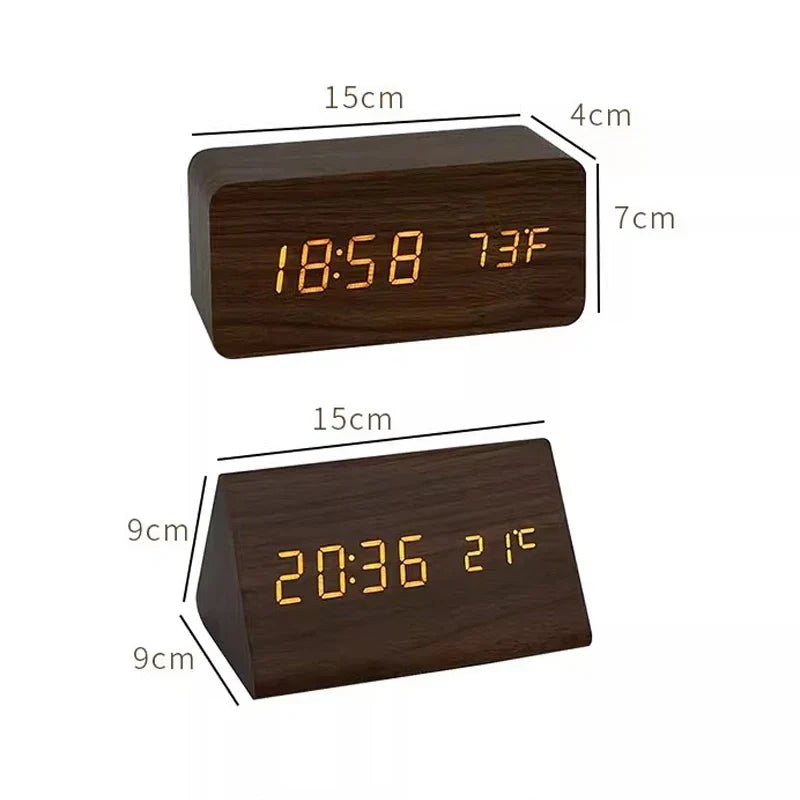 Wood-Effect LED Alarm Clock with Voice Control
