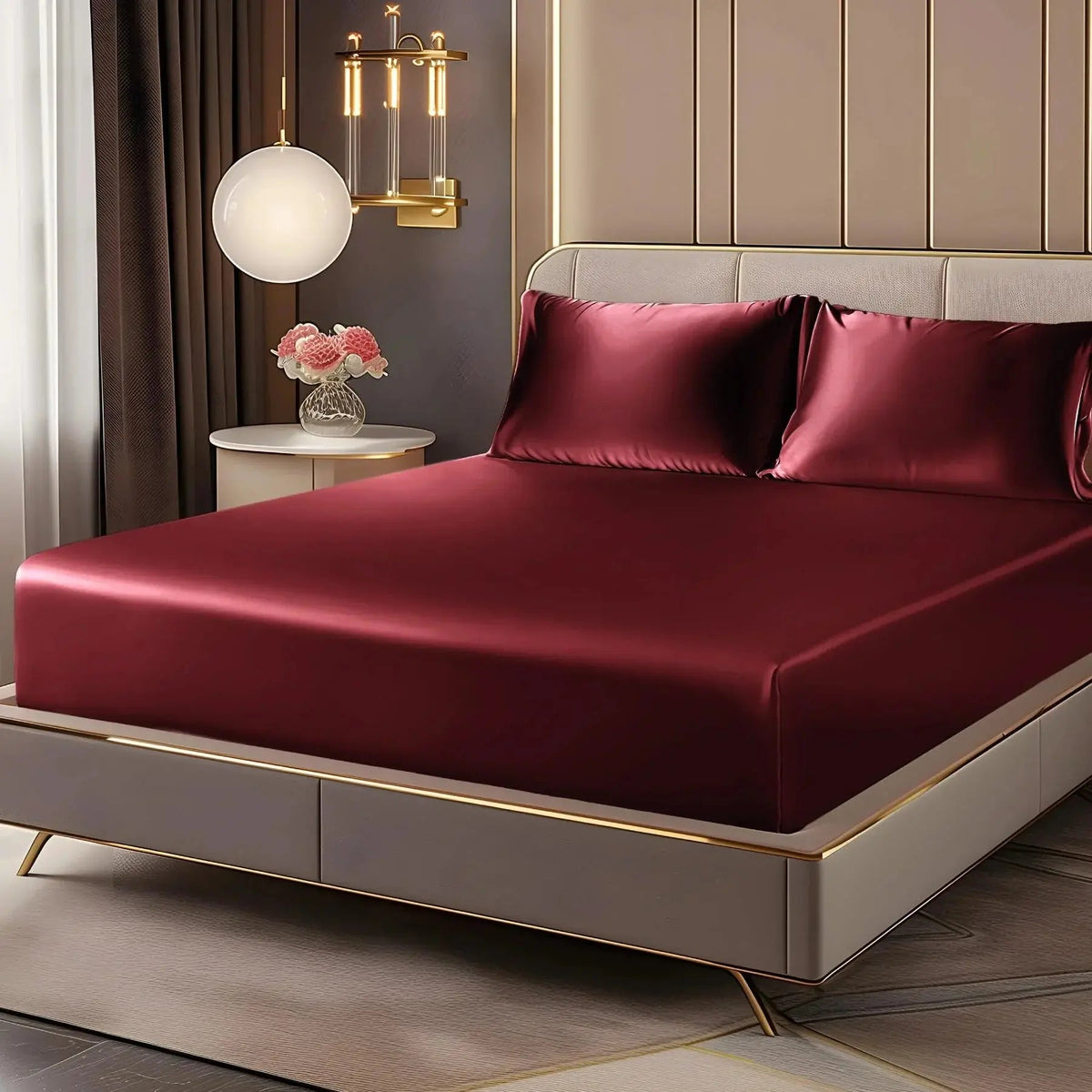 Satin Fitted Sheet Set with 2 Pillowcases, 35 cm Pocket