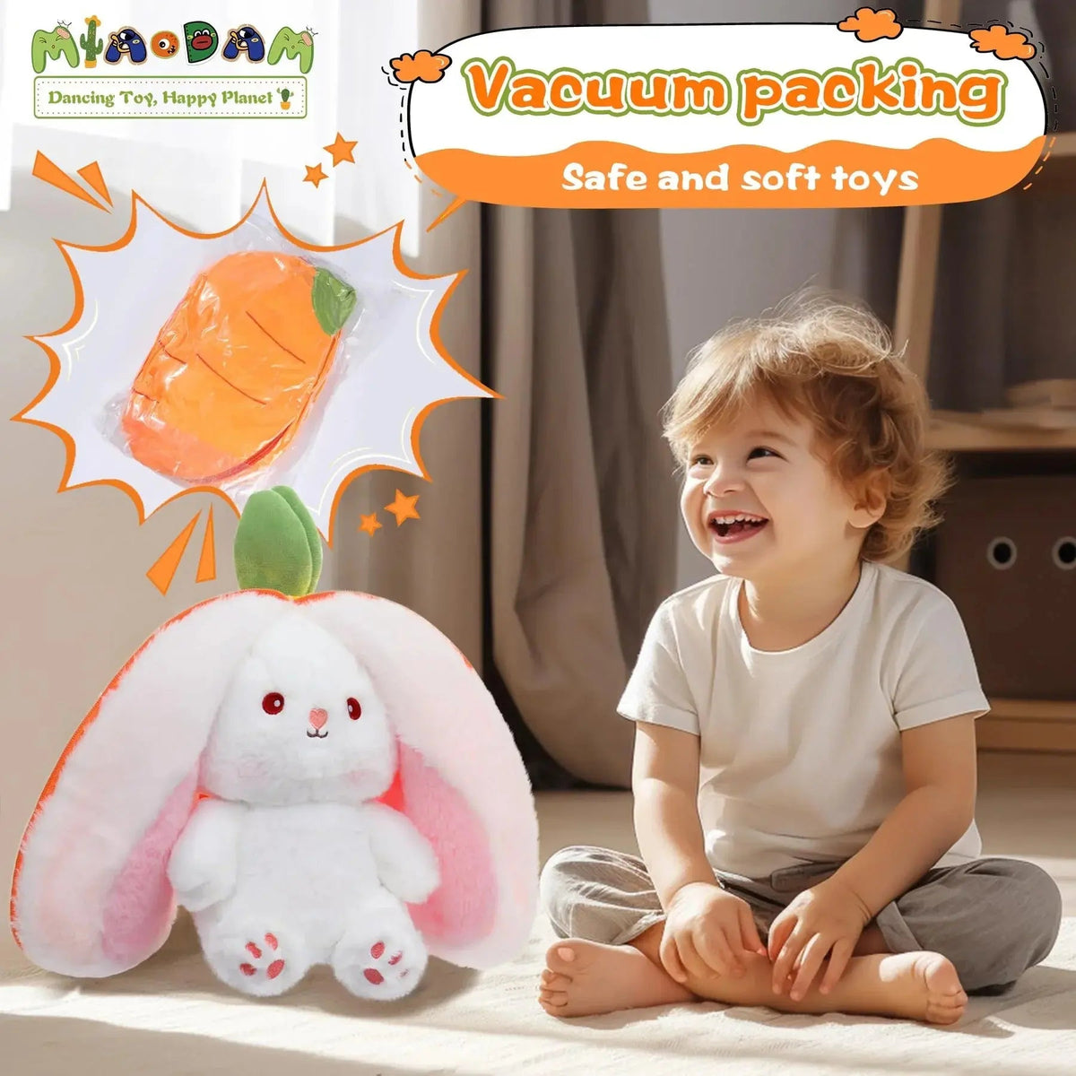 Peluche lapin lumineuse et musicale, 30 cm