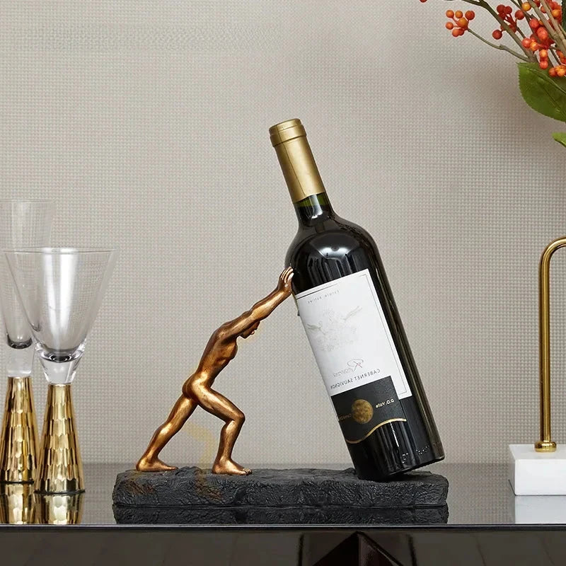 Tilted Wine Bottle Holder with Bronze Finish