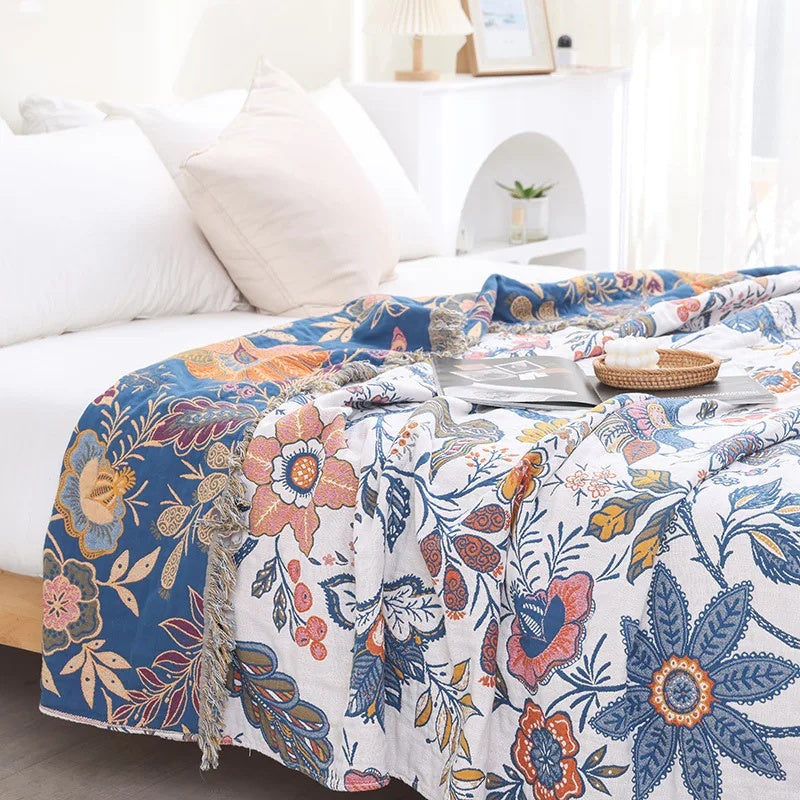 Plaid Jacquard Artistique Floral en Coton