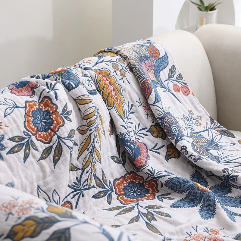 Plaid Jacquard Artistique Floral en Coton