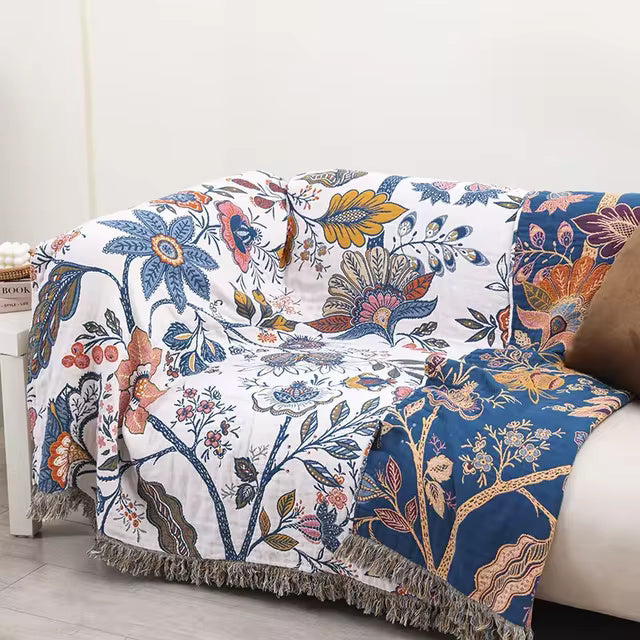 Plaid Jacquard Artistique Floral en Coton