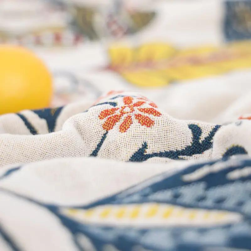 Plaid Jacquard Artistique Floral en Coton