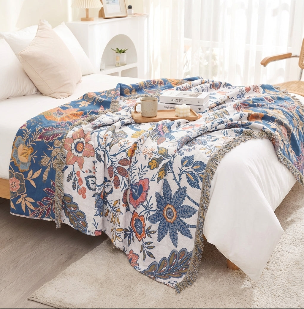 Plaid Jacquard Artistique Floral en Coton