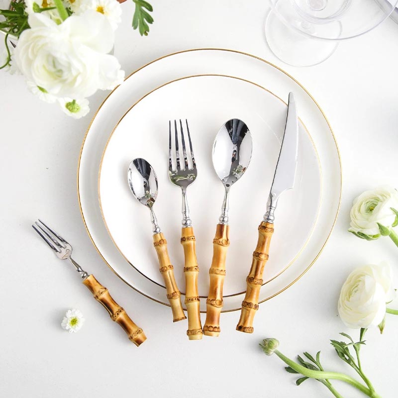 Natural Bamboo and 18/10 Steel Cutlery Set