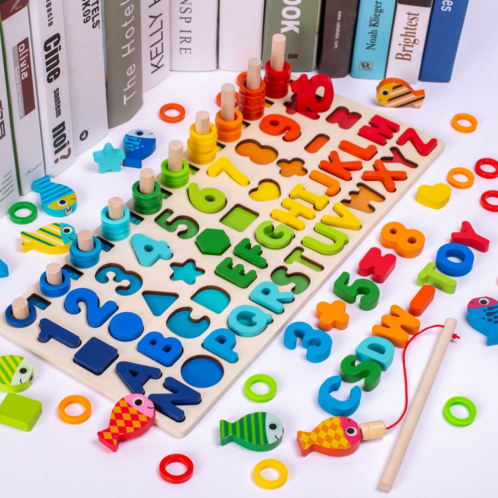 EduWood - Planche Montessori en Bois Chiffres et Pêche