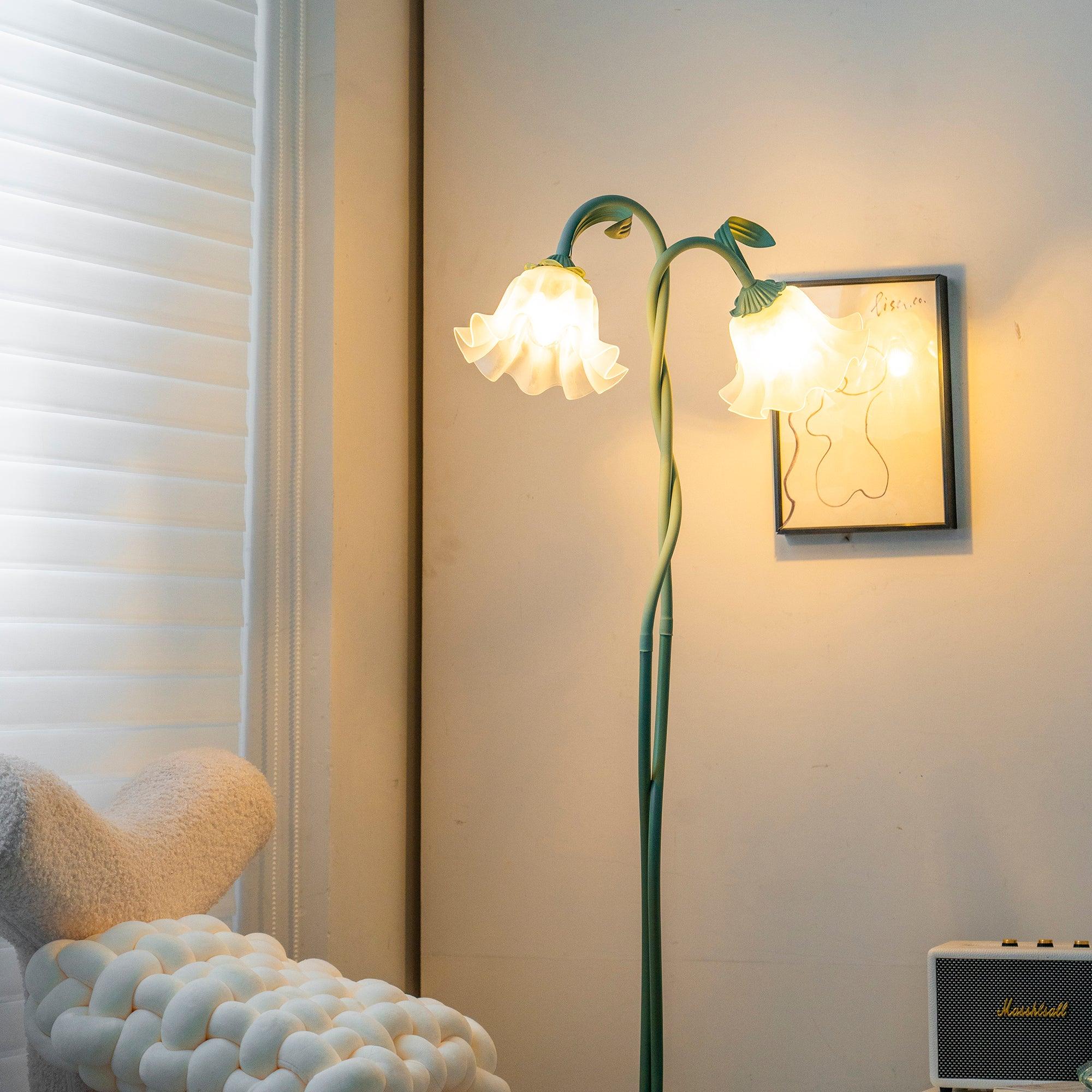 Botanical Metal Floor Lamp - Frosted Glass Shades 4