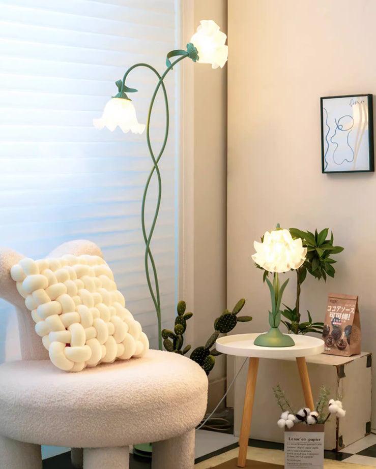 Botanical Metal Floor Lamp - Frosted Glass Shades 5