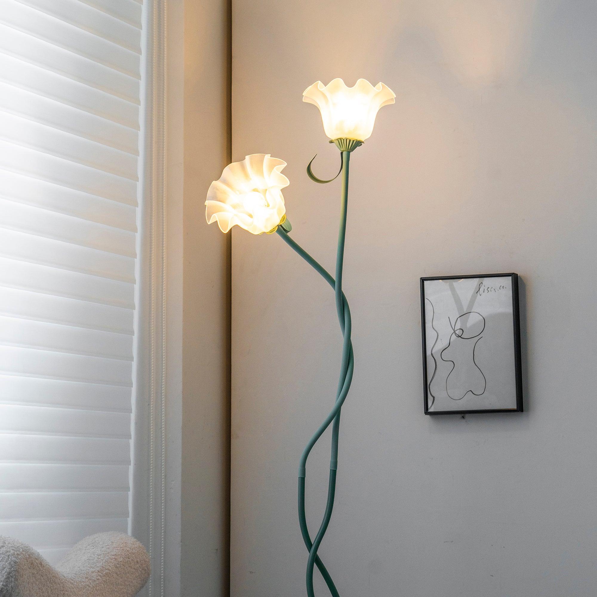 Botanical Metal Floor Lamp - Frosted Glass Shades 8
