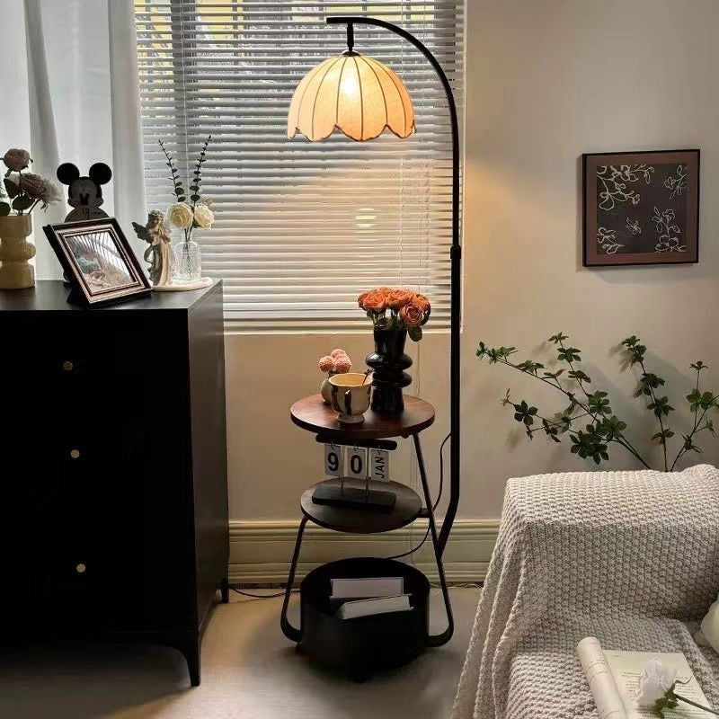 Bronze Arc Floor Lamp - Adjustable Timber Shade 10