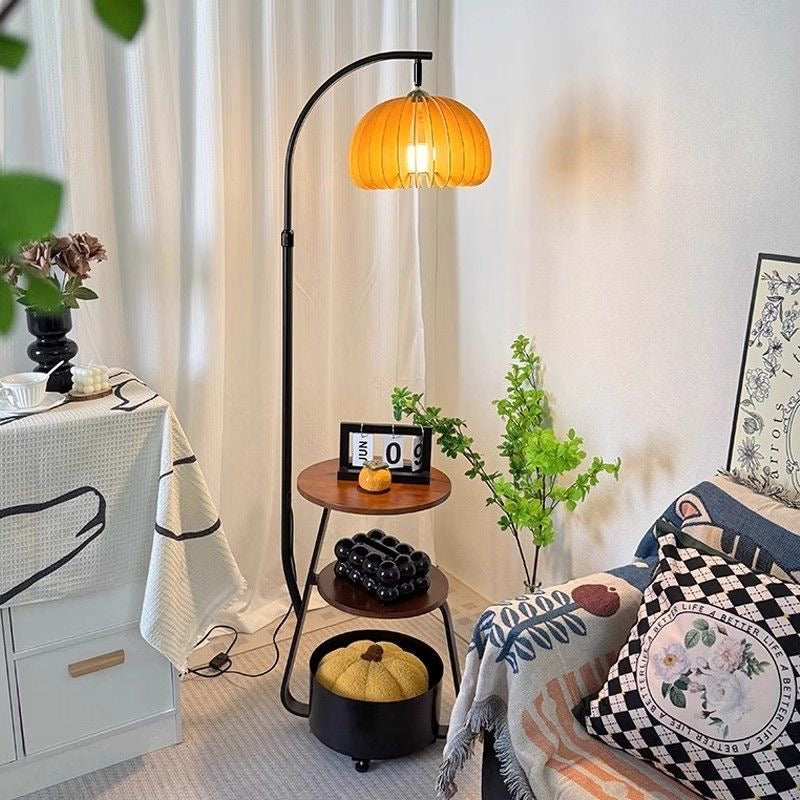 Bronze Arc Floor Lamp - Adjustable Timber Shade 5